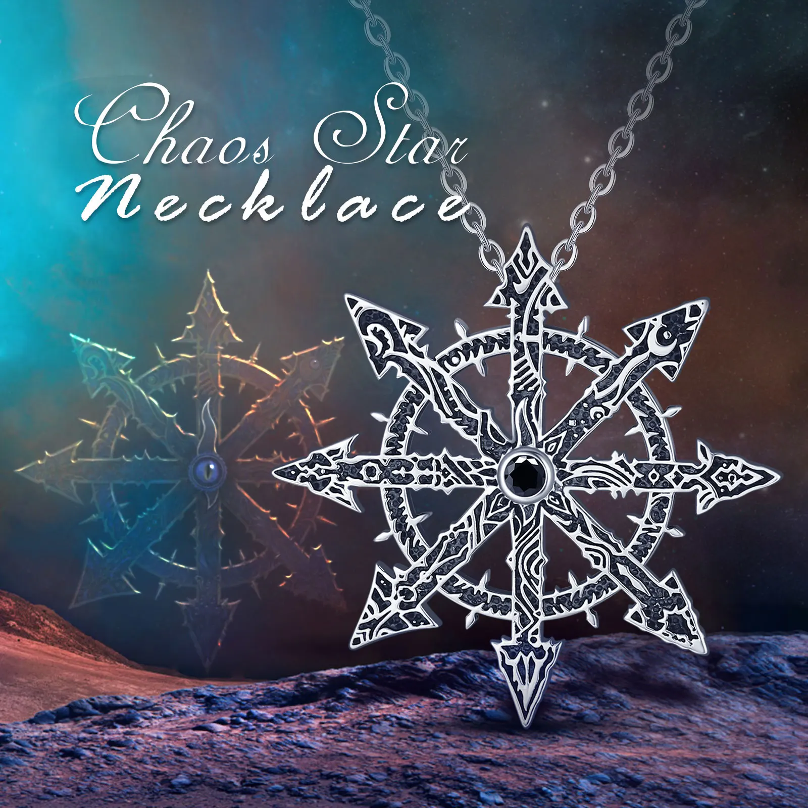 Eudora 925 Sterling Silver Chaos Star Pendant Chaos Star Magic Pendant Kabbalah Chaos Wheel amulet Necklace Punk Jewelry for Man