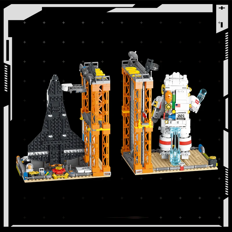 1623PCS Space Bookend Building Blocks Sets Astronaut Rocket With Light Small Particle Bricks Model Toys Ornament Holiday Gifts