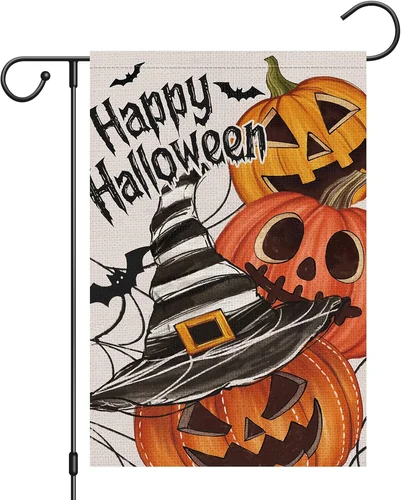 Happy Halloween Pumpkin Garden Flag 12 X 18 Inch Vertical Double Sided Burlap, W YYN UUV EEU SSL