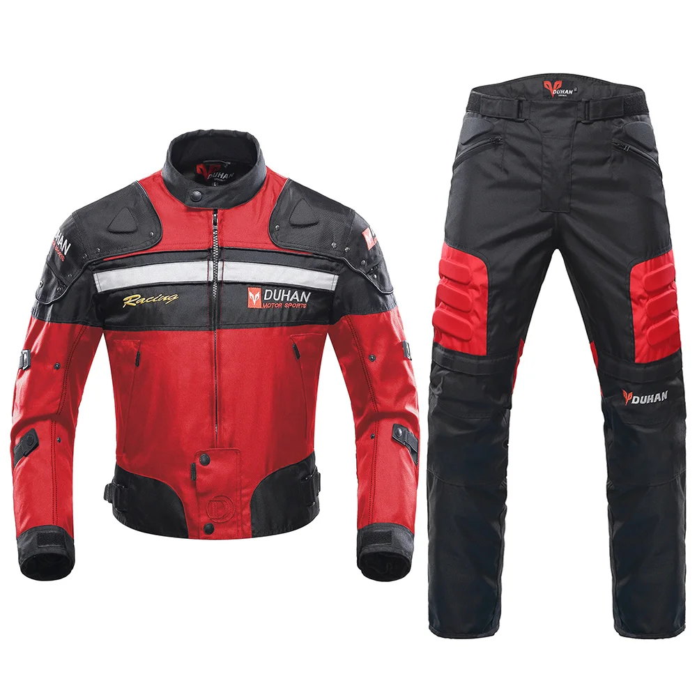 DUHAN Zwarte Motorjas Motorbroek Heren Motocross Racing Jas Body Armor Met Moto Protector Moto Kleding