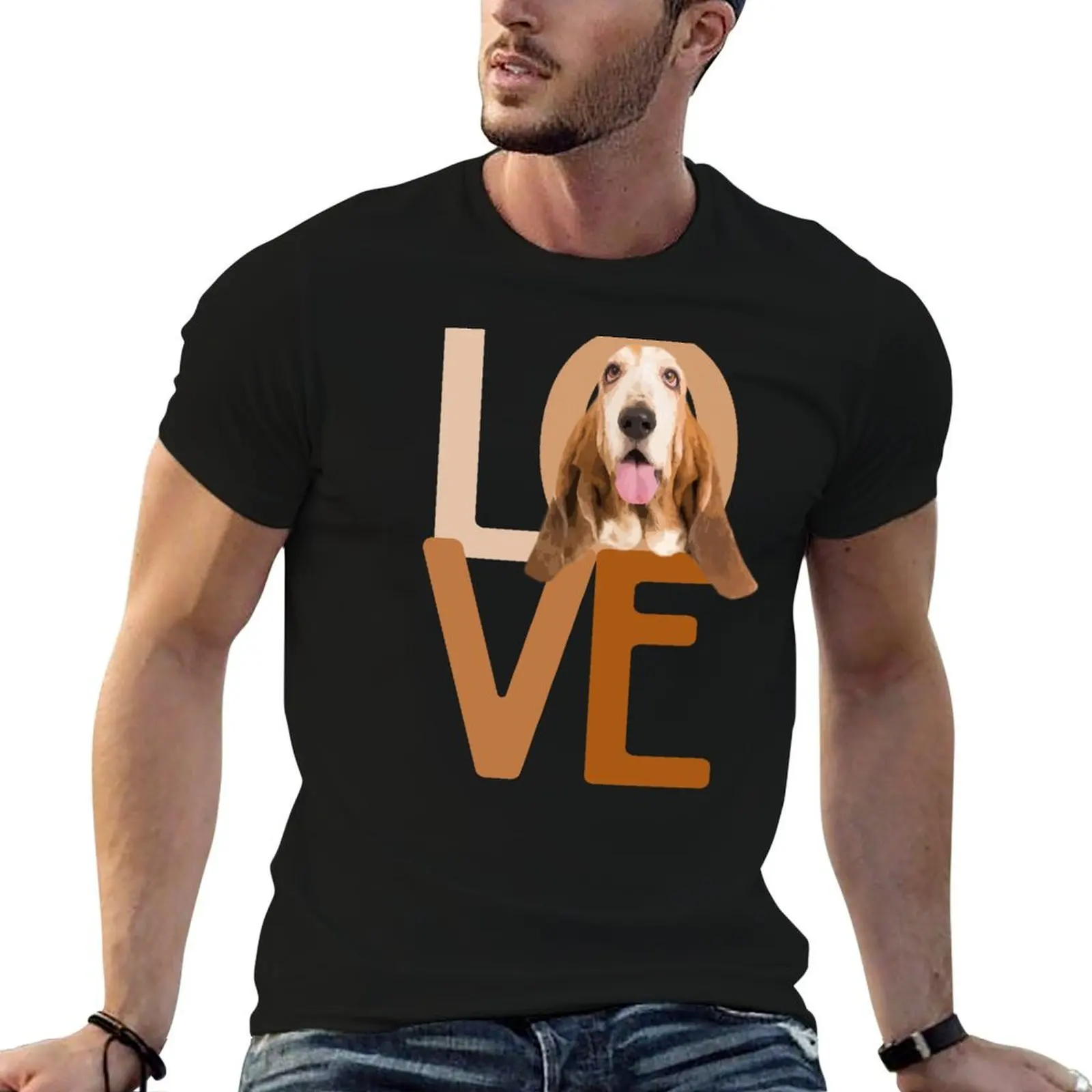 Basset Hound Love T-Shirt black cotton t-shirt plain for man package t shirts for man graphic vintage man t shirt summer T-shirt