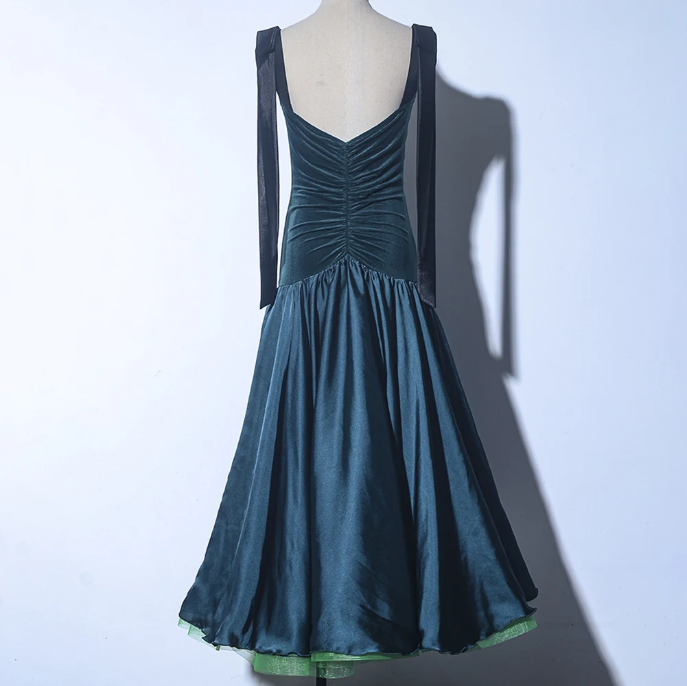 Sling Ballroom Dance Dress Practice Long Dress Sleeveless Stage Costume dark green Flamenco New wine red Backless
