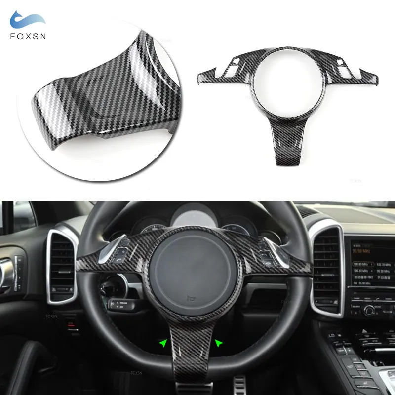 

Carbon Fiber Grain Car Accessories Steering Wheel Panel Frame Cover Trim For Porsche Cayenne 2011-2017 For Panamera 2010-2016