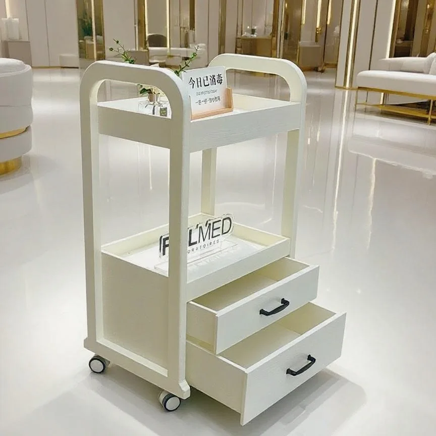 Beauty salon Solid wood tool cart Double drawer Beauty manicure Hair embroidery cart