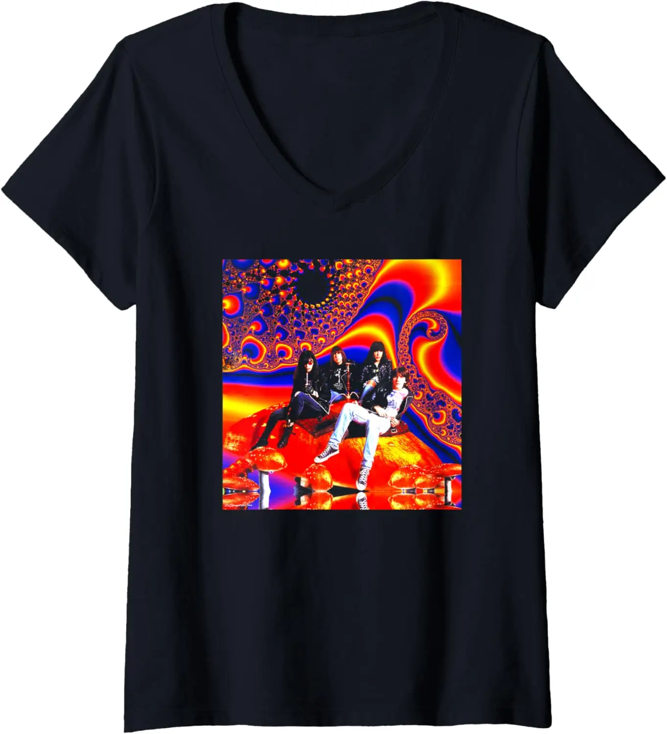 Camiseta con cuello en V para mujer The Ramones Pyschedelic Scene de George Dubose