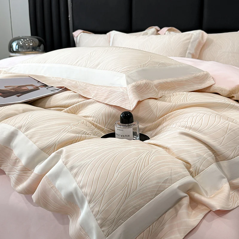 

4Pcs Light Luxury Style Cool Ice Silk Double-sided Bedding Duvet Cover 200x230 220x240 High-end Silky Naked Sleep Summer