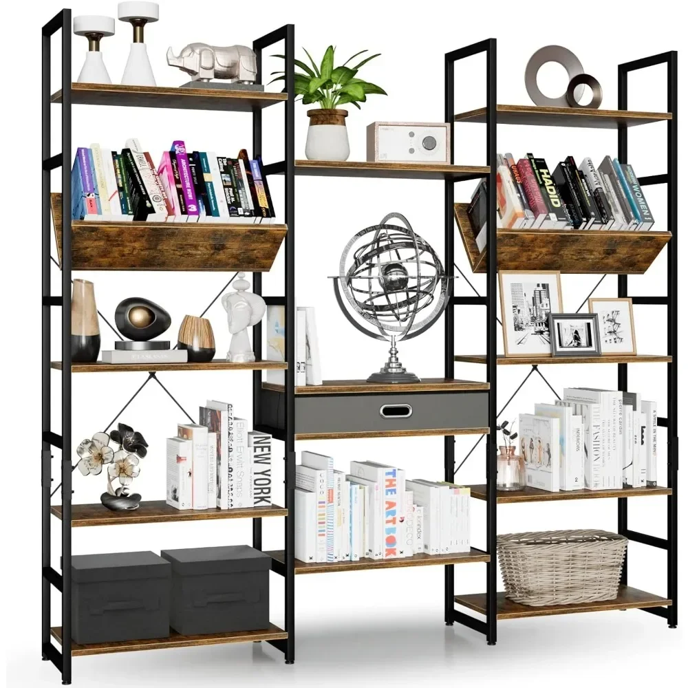 

5 Tier Bookshelf, Rustic Industrial Style Book Shelves, Modern Bookcases for Bedroom, Living Room and Office, Vintage Brown