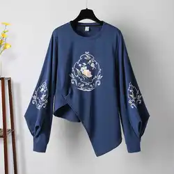 Fashion O-Neck Printed Asymmetrical Lantern Sleeve Blouses Women's Clothing 2024 Spring New Loose Casual Tops Irregular Shirts