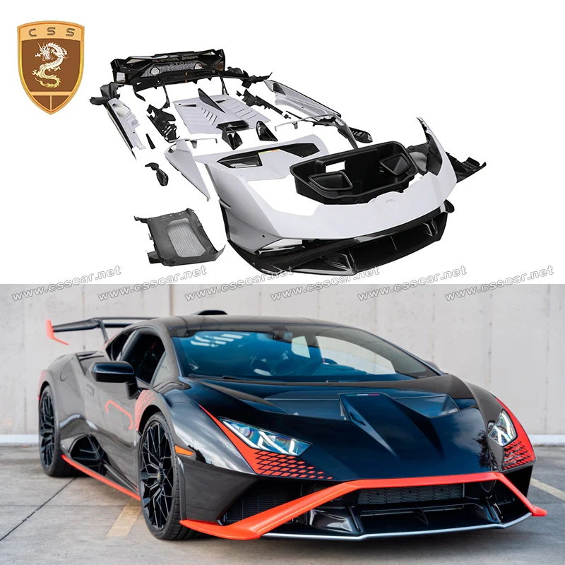 Dry Carbon Fiber Wide Front Bumper Rear Trunk Hood Bonnets Fender Flares For Huracan Tuning STO Style Auto Bodykits