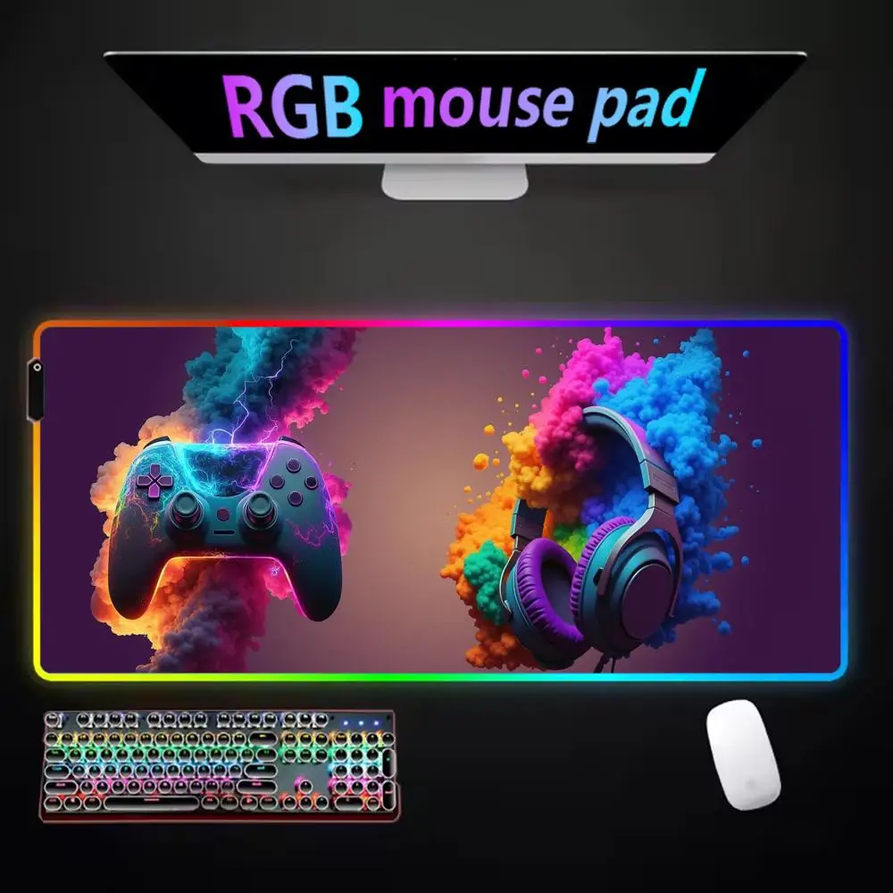 

Неоновый игровой контроллер Коврик для мыши RGB Игровой коврик для мыши HD Аксессуары для геймеров XXL Большой светодиодный светильник Коврики для мыши Компьютерный настольный коврик с подсветкой