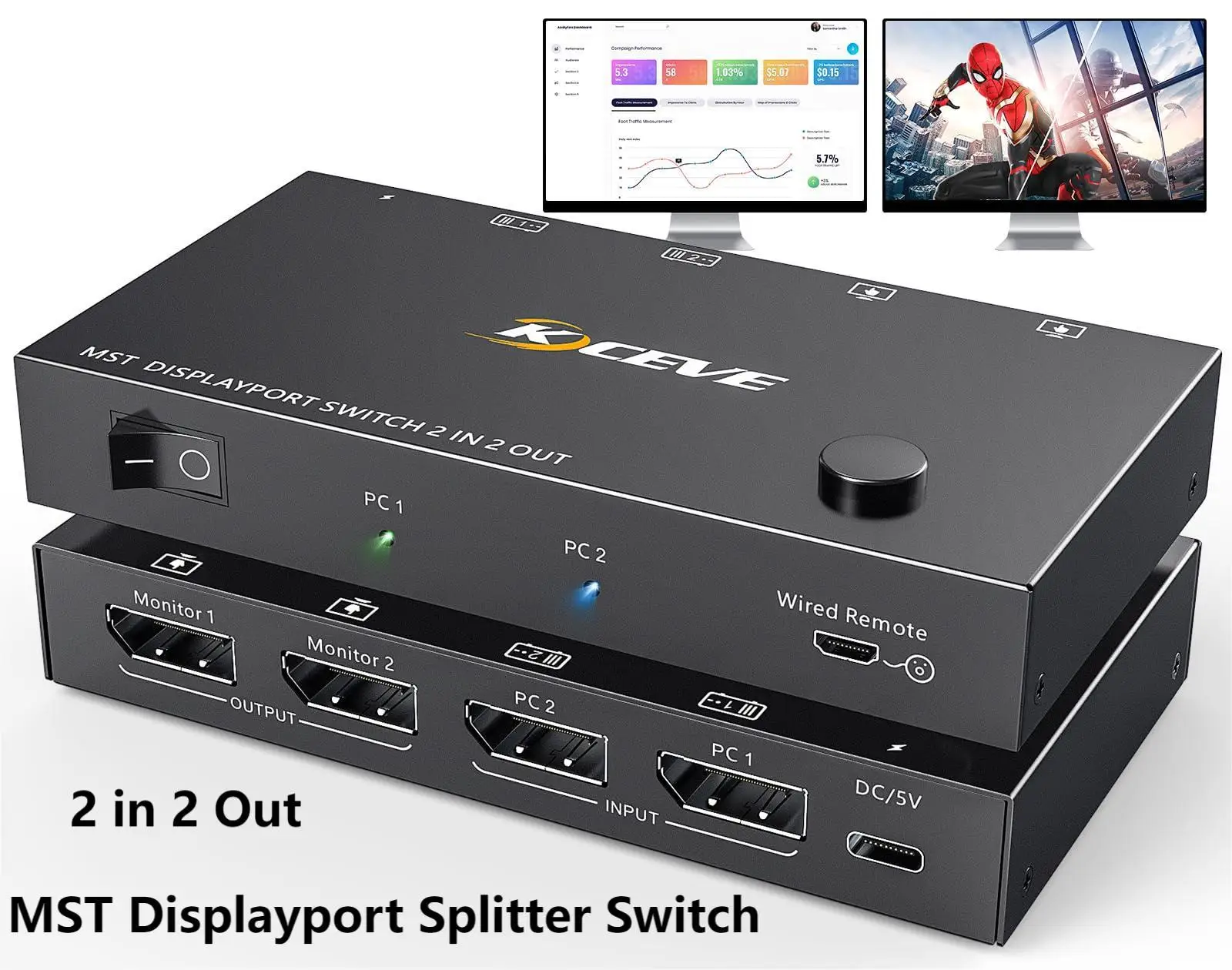 

MST Displayport Splitter Switch 2 in 2 Out,Displayport Switcher for 2 Computers 2 Monitors,Support Extend and Mirror Mode for PC