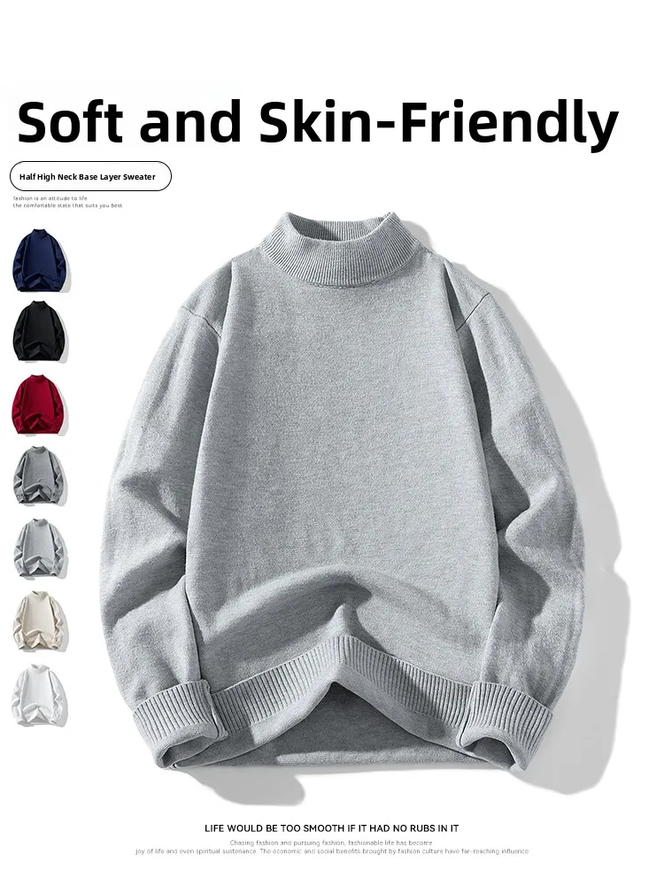 

Мужской утепленный вязаный свитер Rampo с высоким воротником, свободного кроя, зимний, повседневный, молодежный, модный