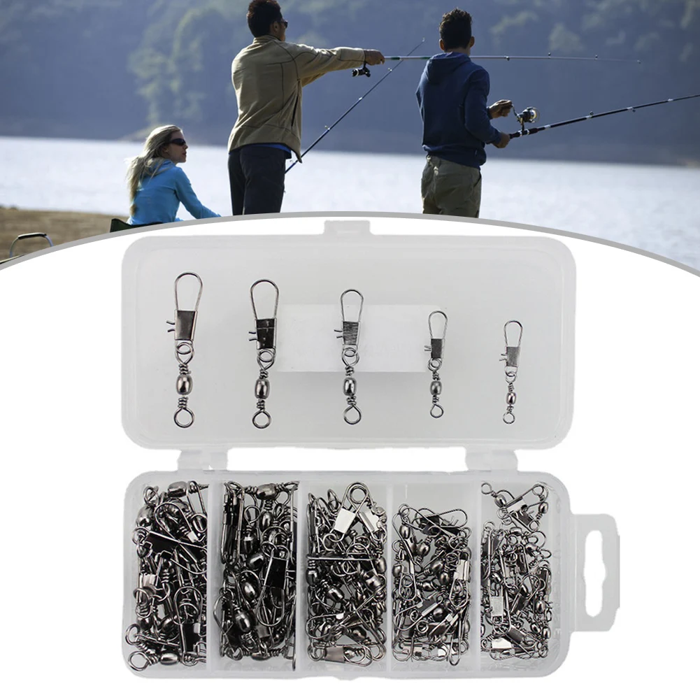 

100 шт. рыболовных вертлюгов-карабинов с подшипником из нержавеющей стали, вращающиеся вертлюги с фиксатором, сменные соединители для рыбалки