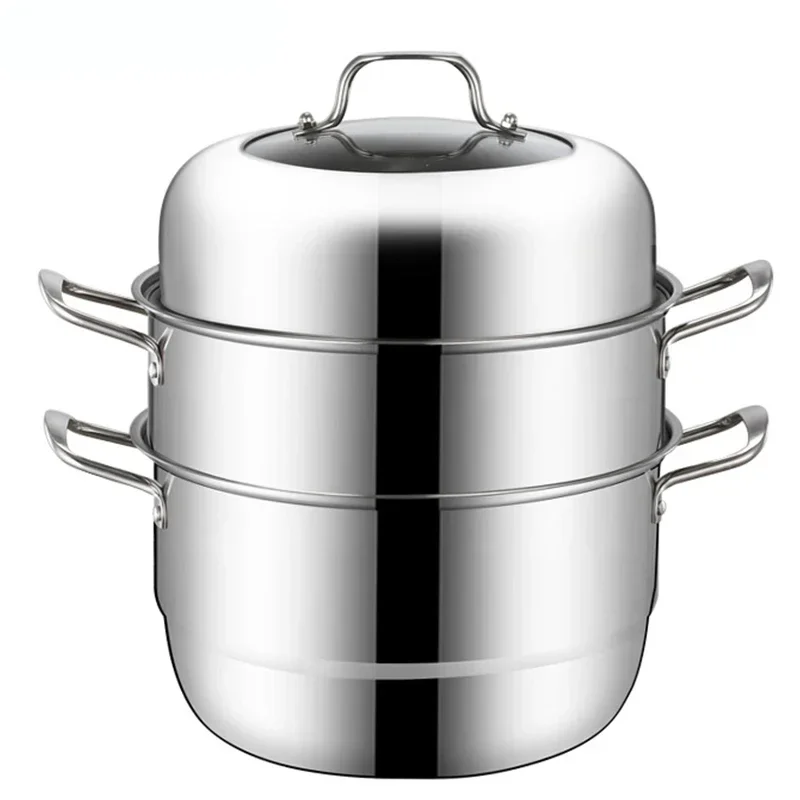 304 Stainless Steel  3-Tier/Layer Steam Cooker pot, Kitchen Multi-function Steam Pot, For Induction Cooker Gas Stove steam pot