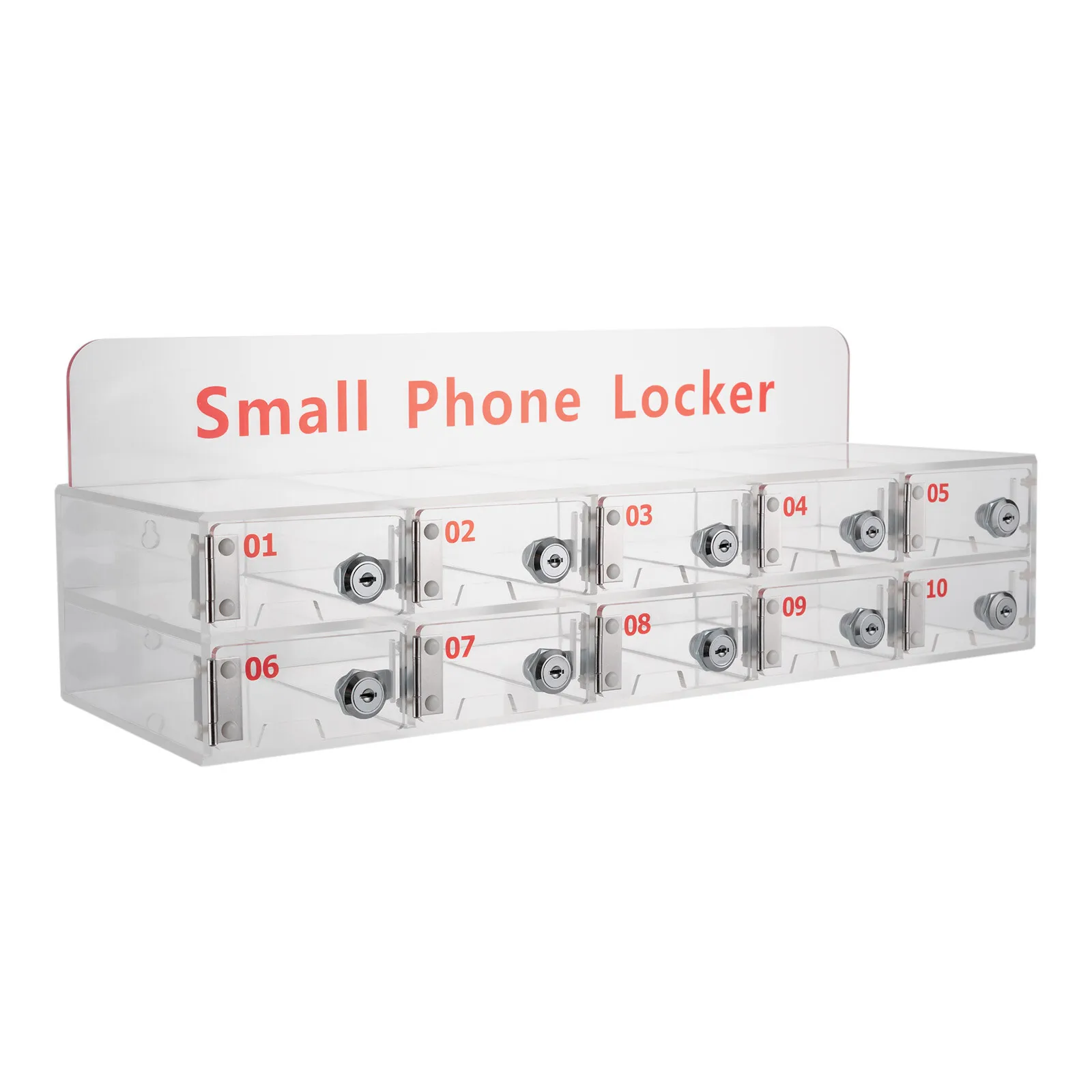 Clear 10 Slots Cell Phone Locker Box Cell Phone Storage Acrylic Cell Phone Lock Box with Door Locks 304 Stainless Steel Hinge