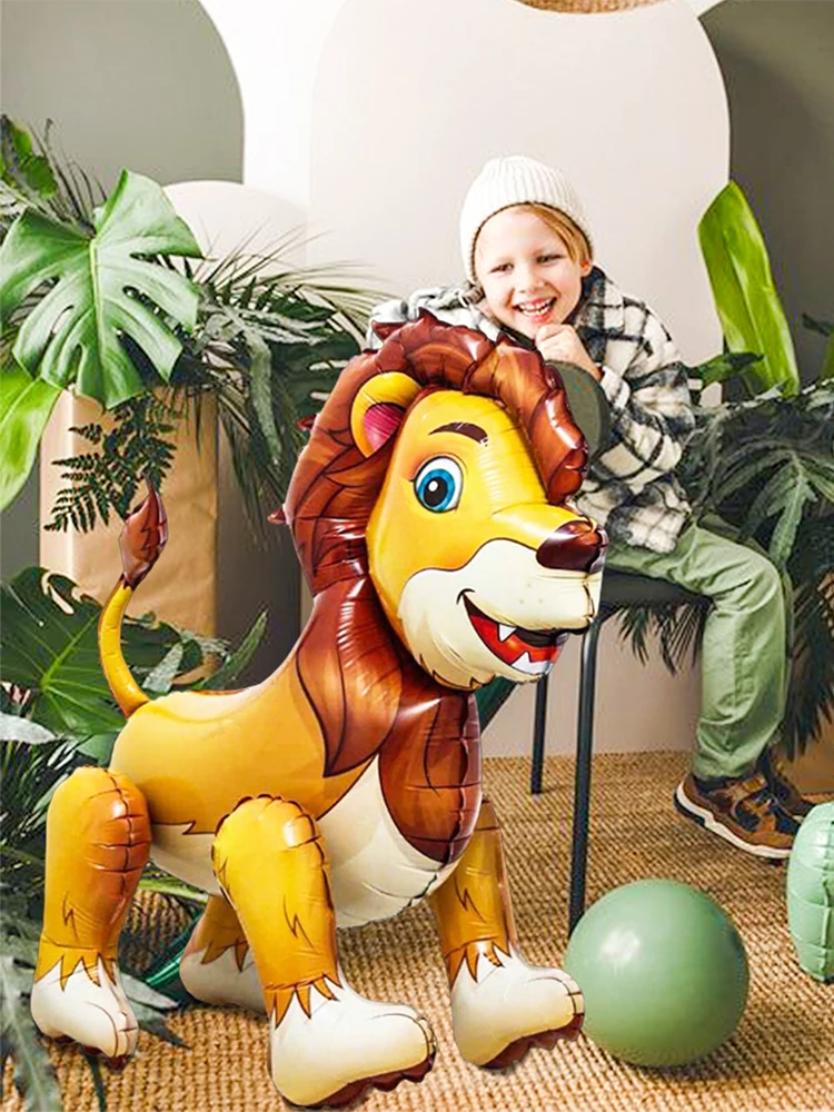 1 قطعة الغابة البرية الحيوان 4D الدائمة الأسد النمر الزرافة زيبرا الألومنيوم فيلم بالون الأطفال الغابات حديقة الحيوان موضوع حفلة عيد ميلاد