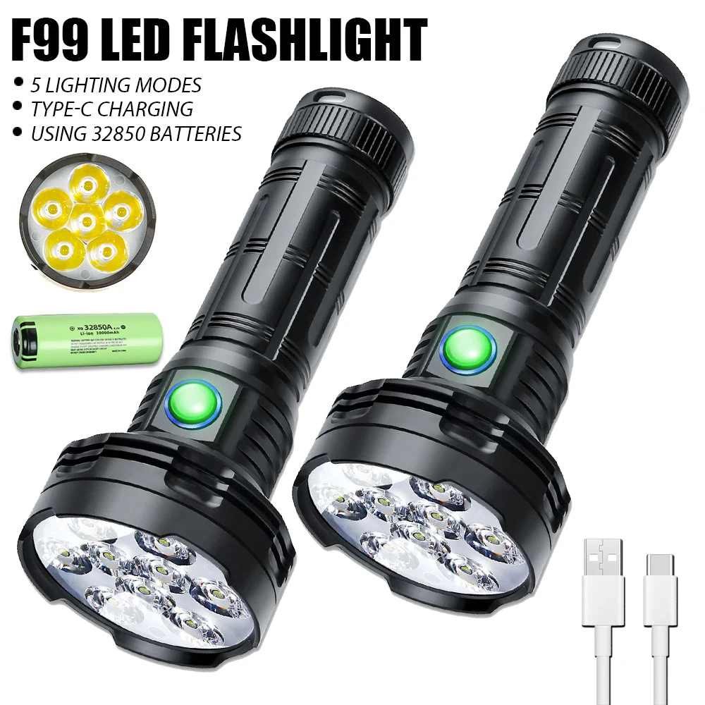 Super Bright Led Flashlight Rechargeable 5100LM Powerful Tactical Torch Lamp Use 32850 Battery Outdoor Emergency Camping Lantern