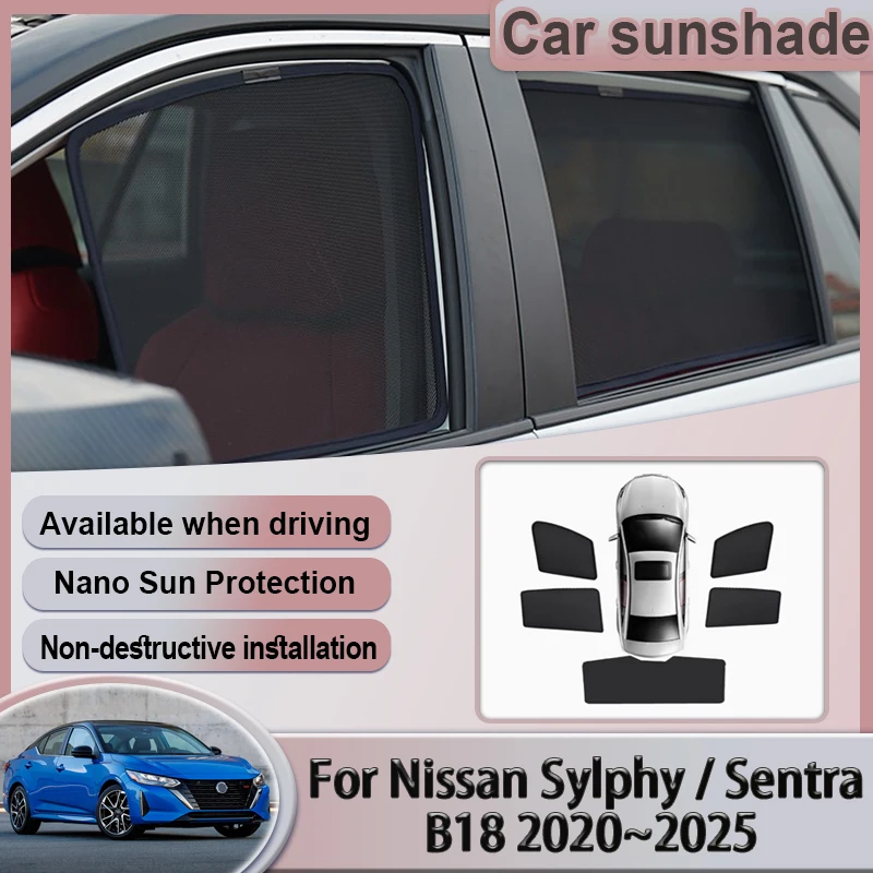 

Автомобильный сетчатый солнцезащитный козырек для Nissan Sylphy Sentra B18 2020 ~ 2025 2022 2023 2024, магнитные шторы, солнцезащитные козырьки, аксессуары для штор