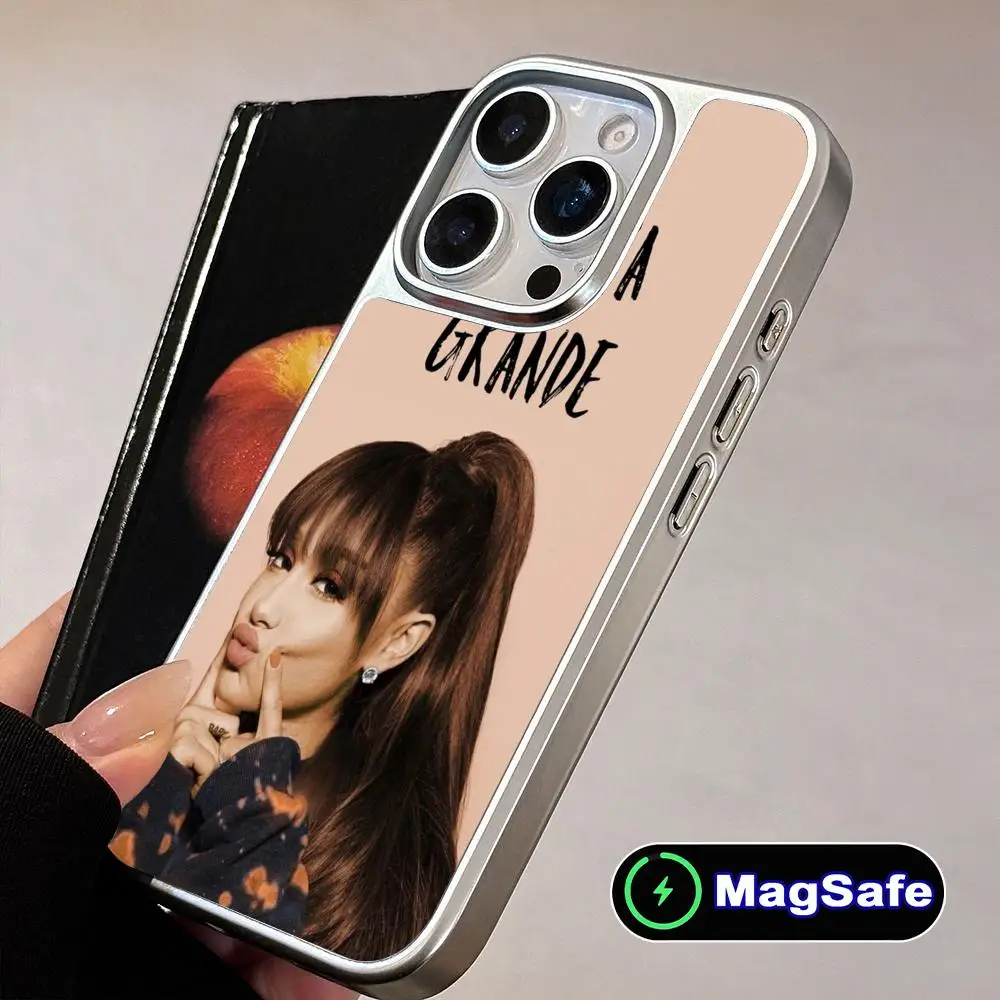 Funda para teléfono móvil Ariana Grande para iPhone 17 16 15 14 13 12 11 Air Pro Max Plus Magsafe cubierta colorida chapada en plata