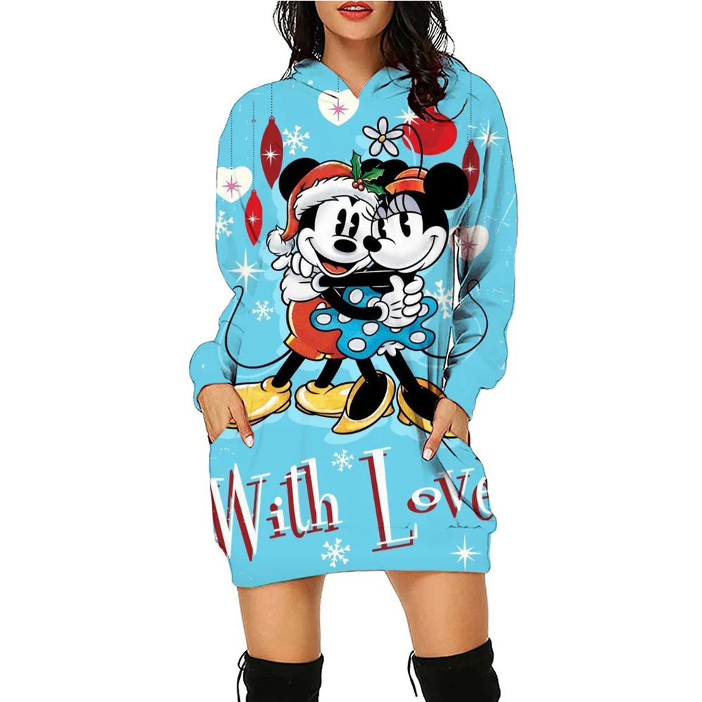 Ladies\' hot selling autumn and winter Christmas gifts, fashionable casual dresses, Disney Mickey Mouse printed hoodies, sports s