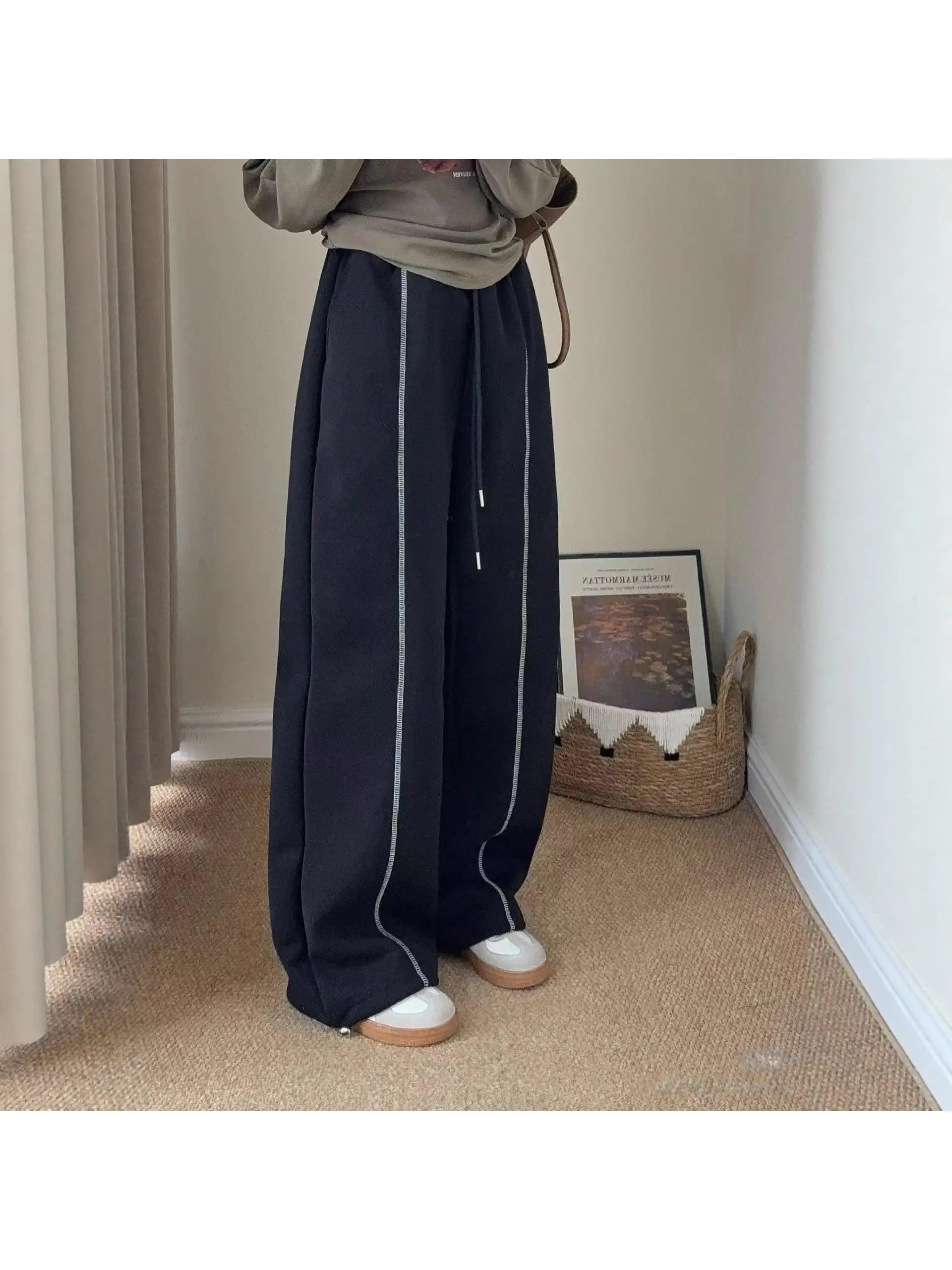 Casual Straight Leg Wide Leg Pants Couples Loose Fit Cotton Trousers Printed Design Natural Waist Spring 2026 Chinese Origin