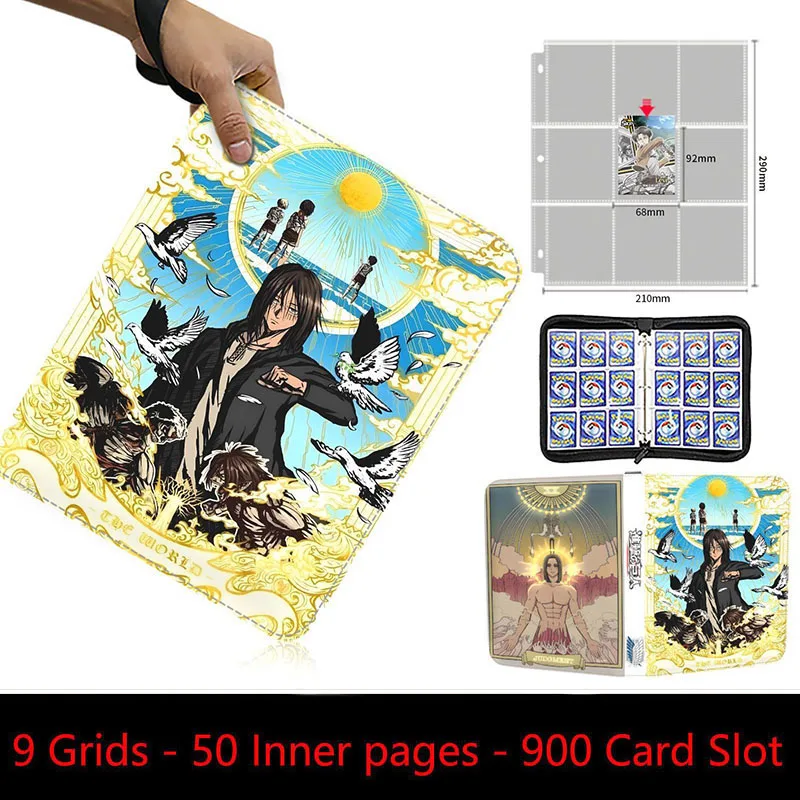 400/900Pcs Anime Attack on Titan Card Binder Holder Zipper PU Leather Game Playing Trading Collection Cards Album Book Folder