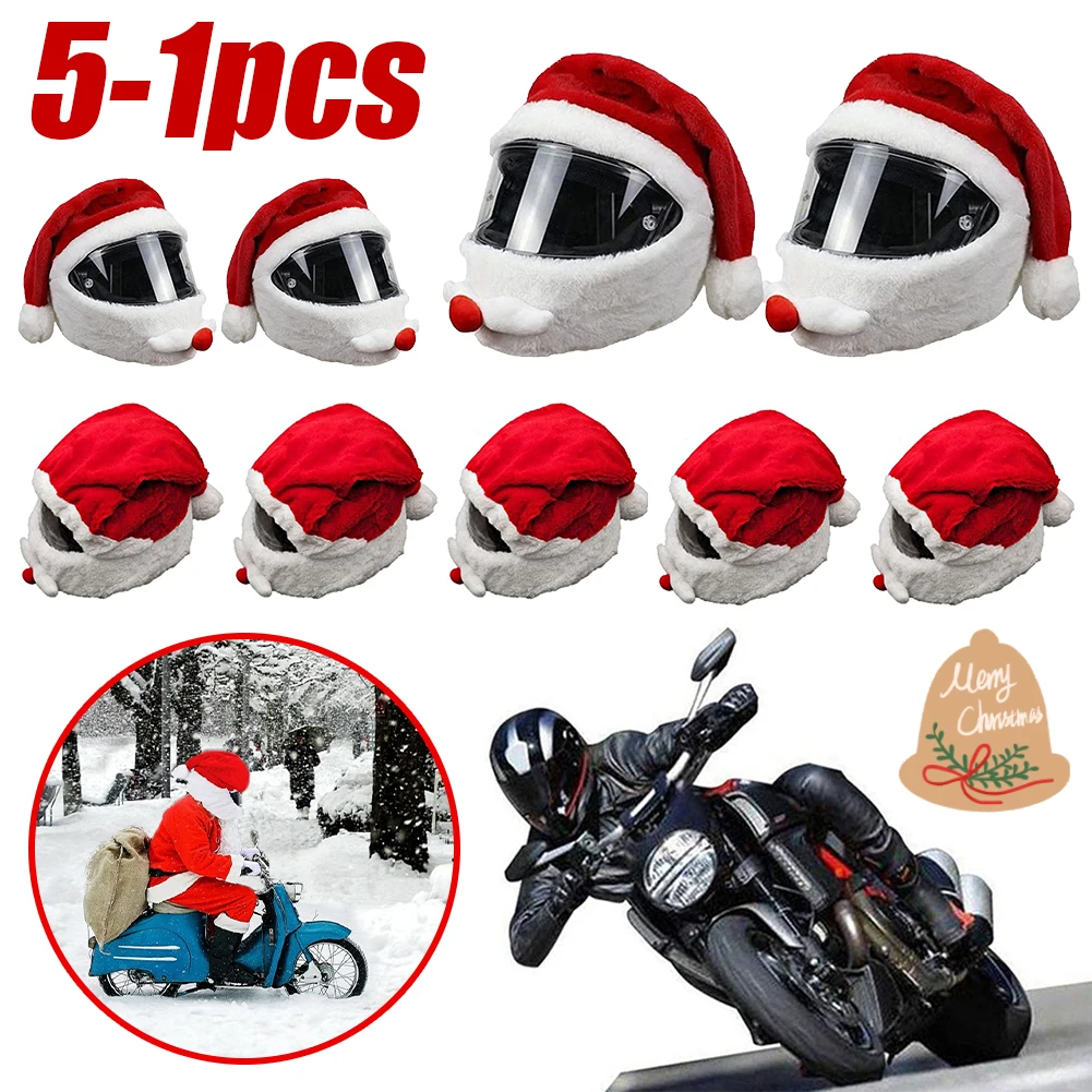 10/1Pc Christmas Santa Motorcycle Full Helmet Plush Cover Creative Santa Claus Motorcycle Helmet Hat Outdoor Ride Christmas Gift