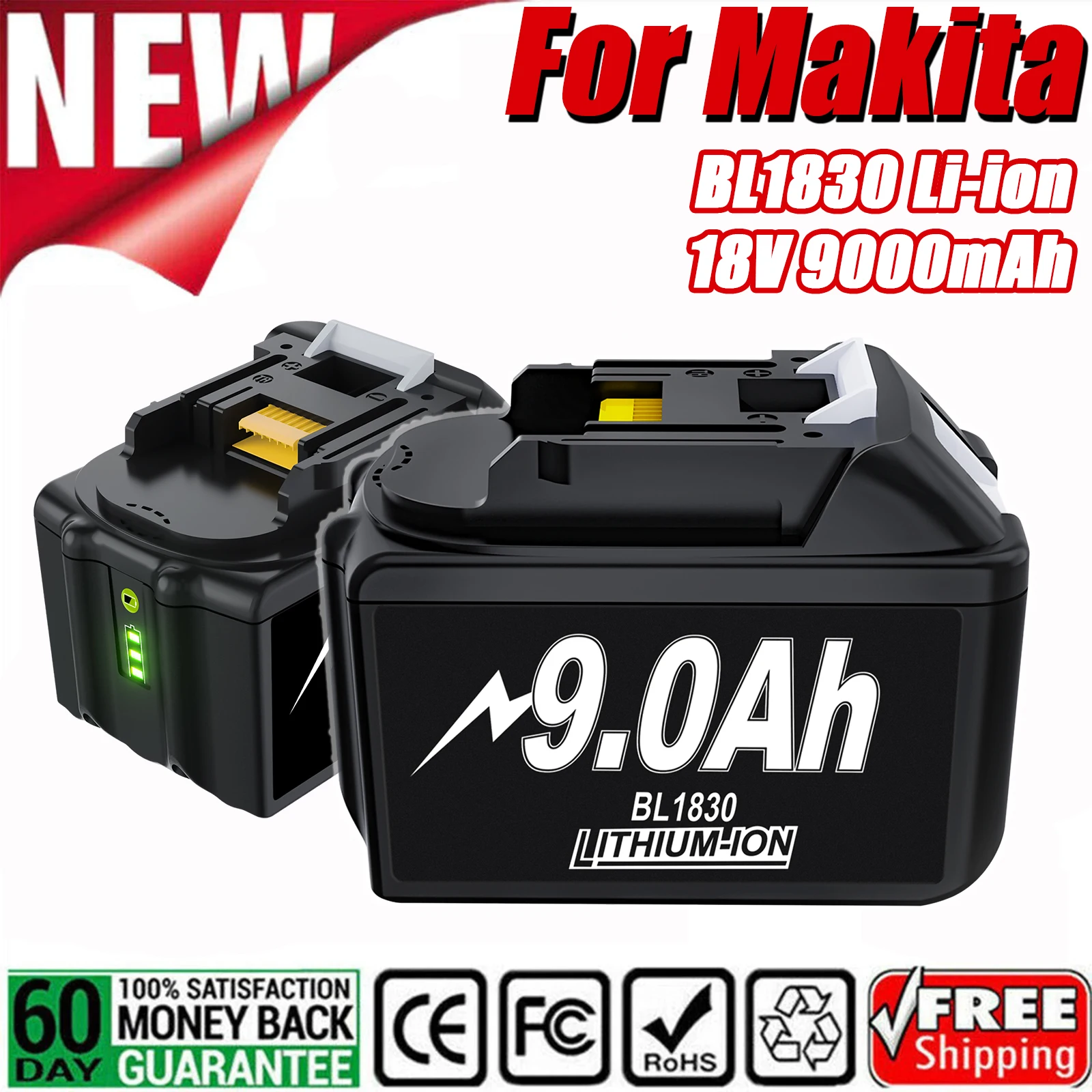 

BATTOOL For Makita 18V 9.0Ah LED Li ion Rechargeable Battery BL1830 BL1850 BL1860 LXT Replaceable Cordless Power Tool Battery