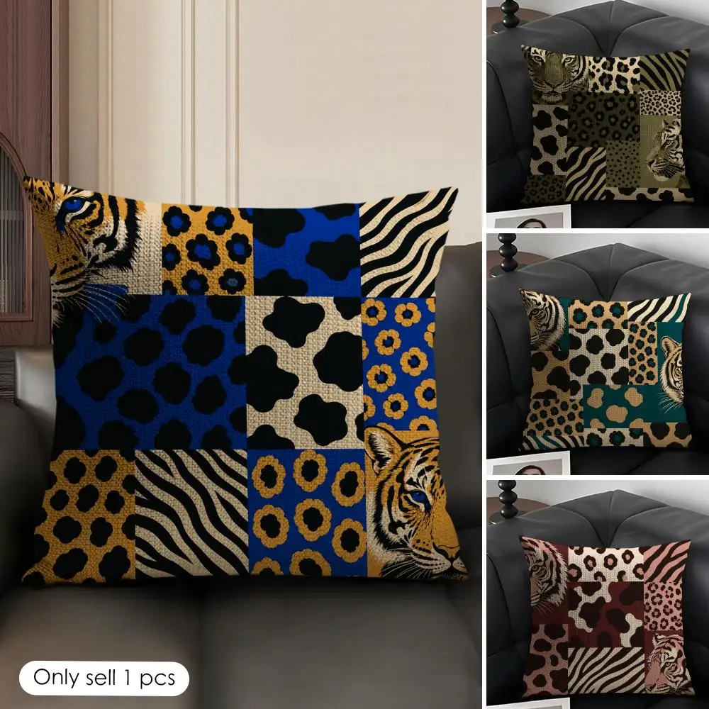 Leopard Tiger Giraffe Zebra Cushion Cover Linen Organic Fabric Double-Sided Printing Sofa Breathable Home Decor Gift Pillow Case