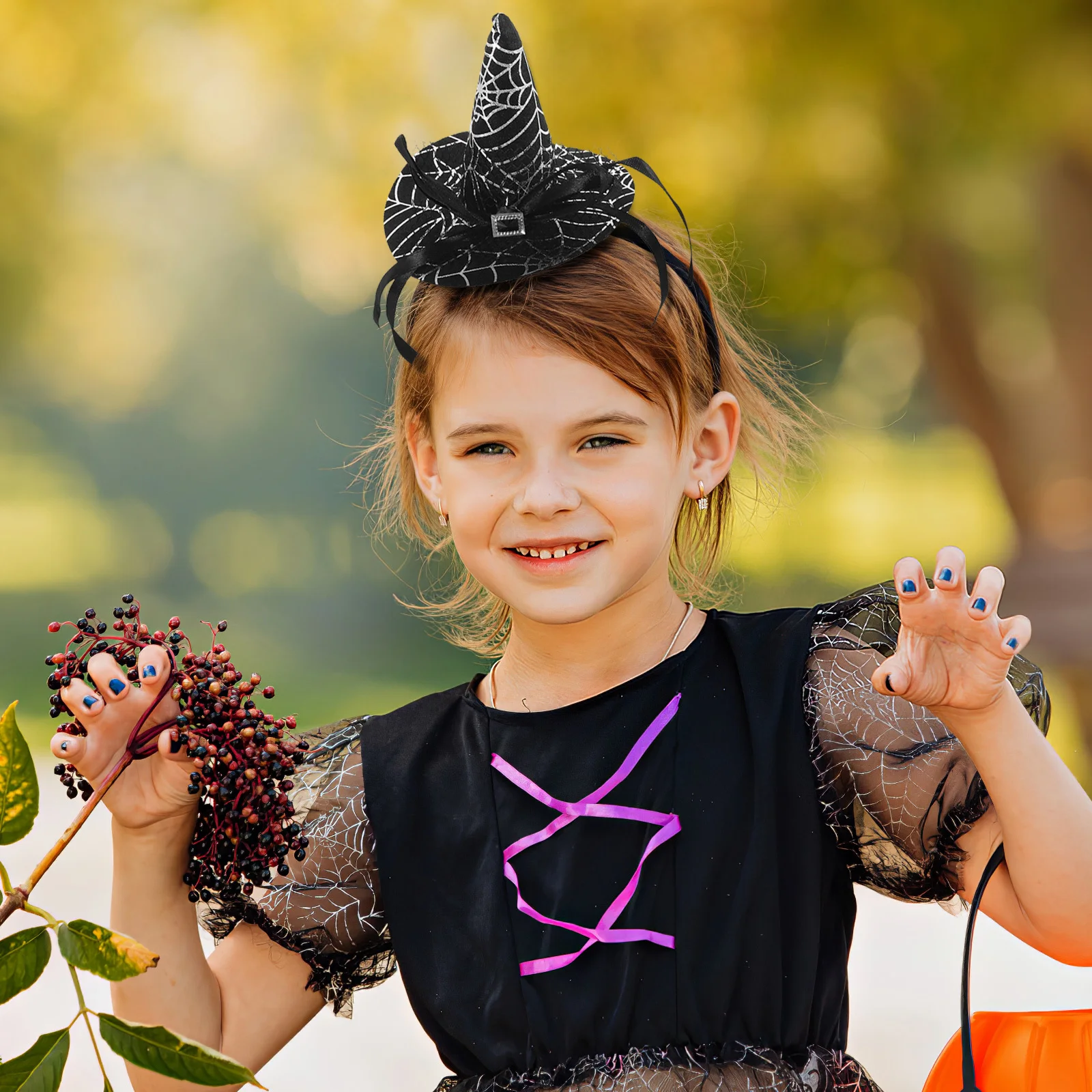 

Witch Hat Headband Web Bat Wing Design Halloween Party Accessory For Girls Kids Costume Festival Masquerade