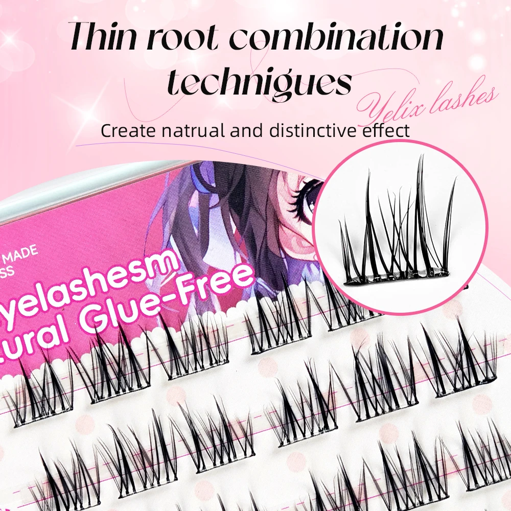 Yelix 10Row Lijmvrij DIY Clusters Wimpers Natuurlijke Manga Valse Wimpers Extension Koreaanse Meisje Groep Wimperkruller Zonnebloem