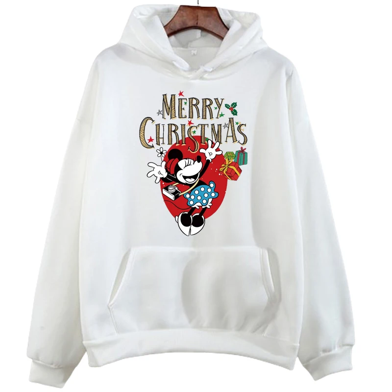 Christmas Disney Mickey Mouse Cartoon Printed Hoodies Fashion Women Casual Long Sleeves Sweatshirt Tops Harajuku Pullover