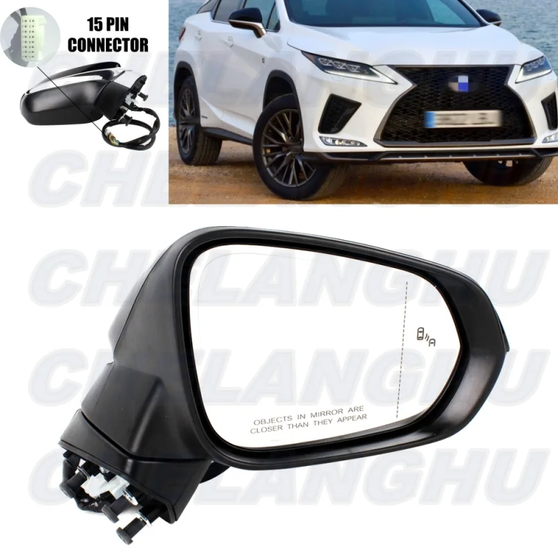 

For Lexus RX350 RX450H 2016 2017 2018 2019 2020 2021 2022 US version Right Side 15Pins Black Painted Power Fold Mirror Assembly