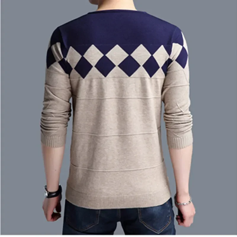 Autumn Vintage Sweater Men Collarless Sweater Christmas Sweaters Fashion V-neck Casual Slim Sweaters Men for Business