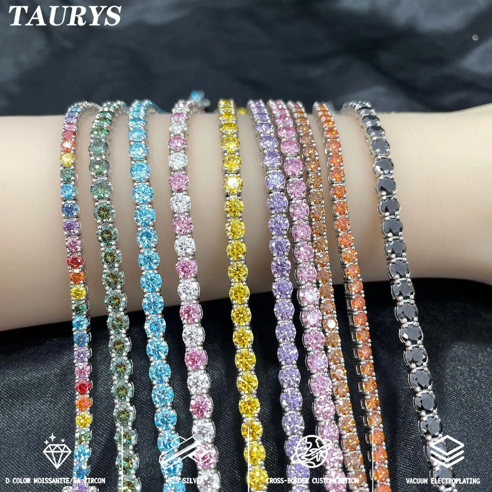 TY 925 Sterling Silver Full Diamond Tennis Bracelet D Color Moissanite Rainbow Tennis Chain Bracelet For Women Men Fine Jewelry
