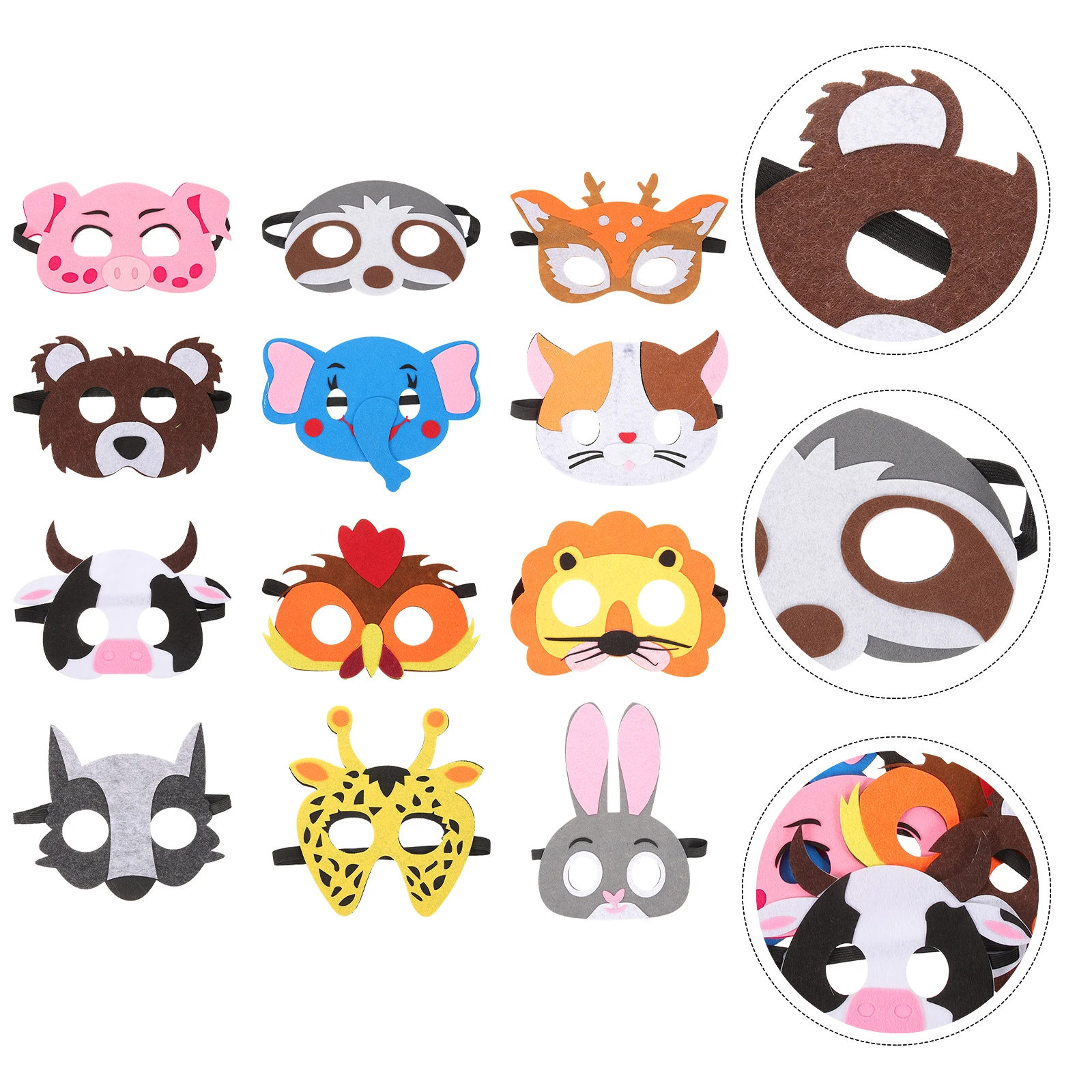 12 Pcs Kids Animal Masks Felt Material Lightweight Rabbit Lion Fox Deer Elephant Party Accessories Halloween Cosplay Props