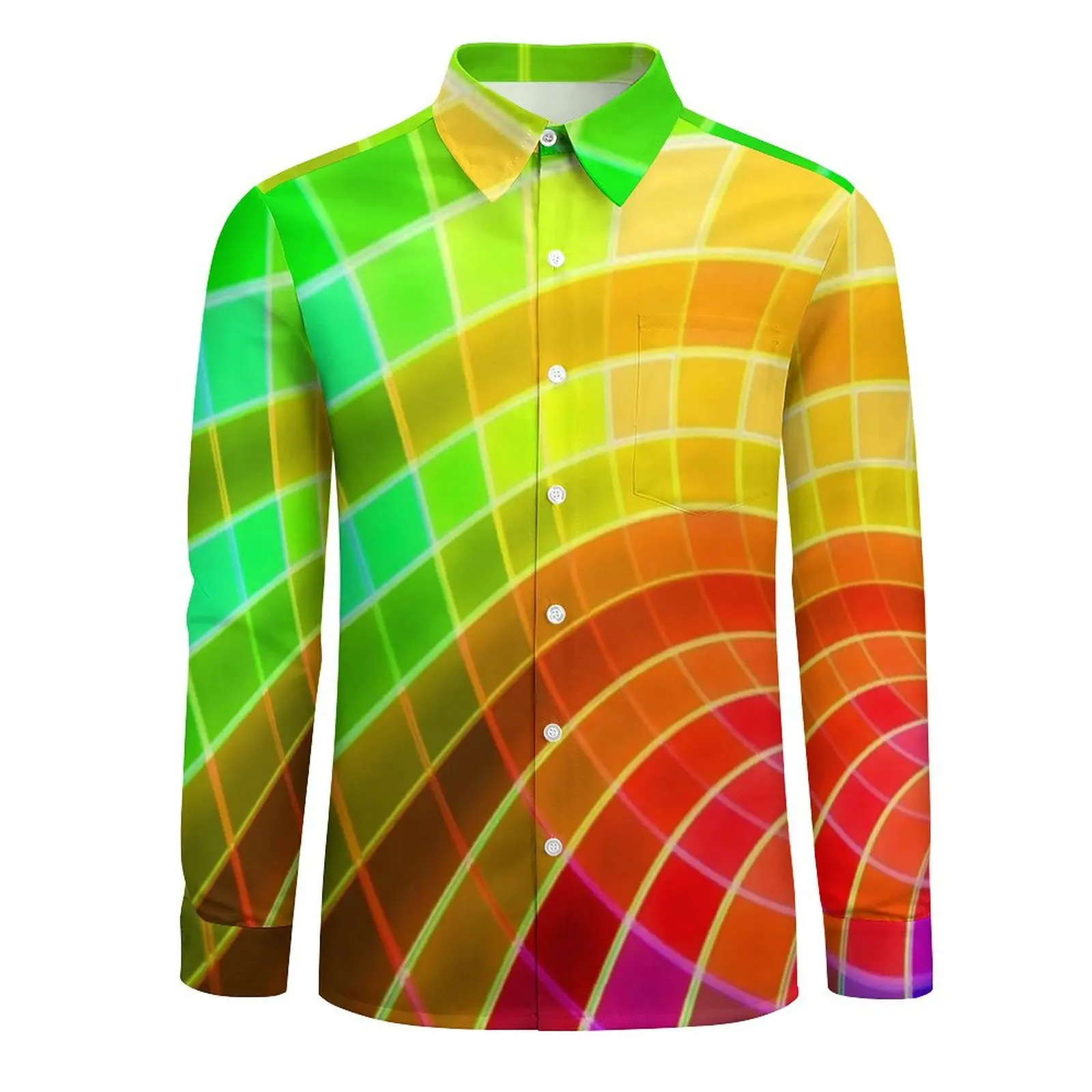 Bright Rainbow Casual Shirts Unique Colorful Swirl Loose Shirt Spring Harajuku Oversized Blouse Men Long Sleeve Design Clothing