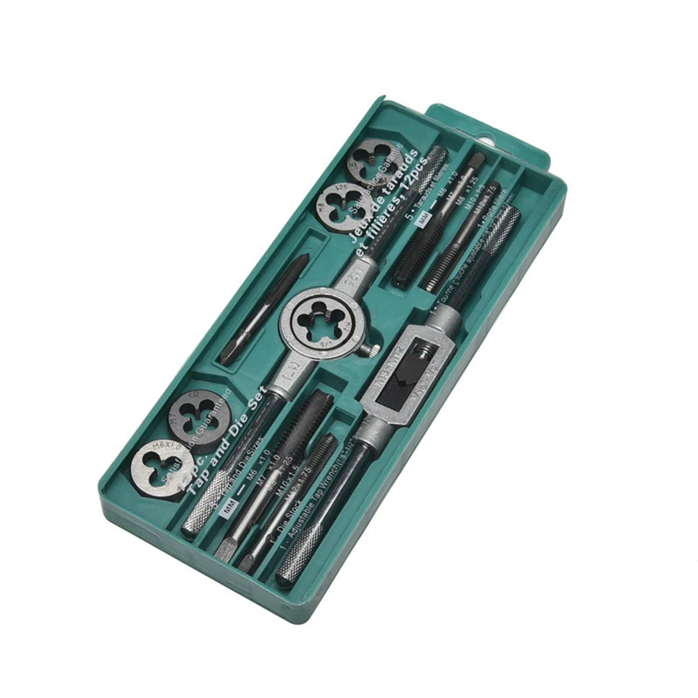 Complete Metric Tap and Die Set with Convenient Storage for Creating Coarse and Fine Threads in Various Materials