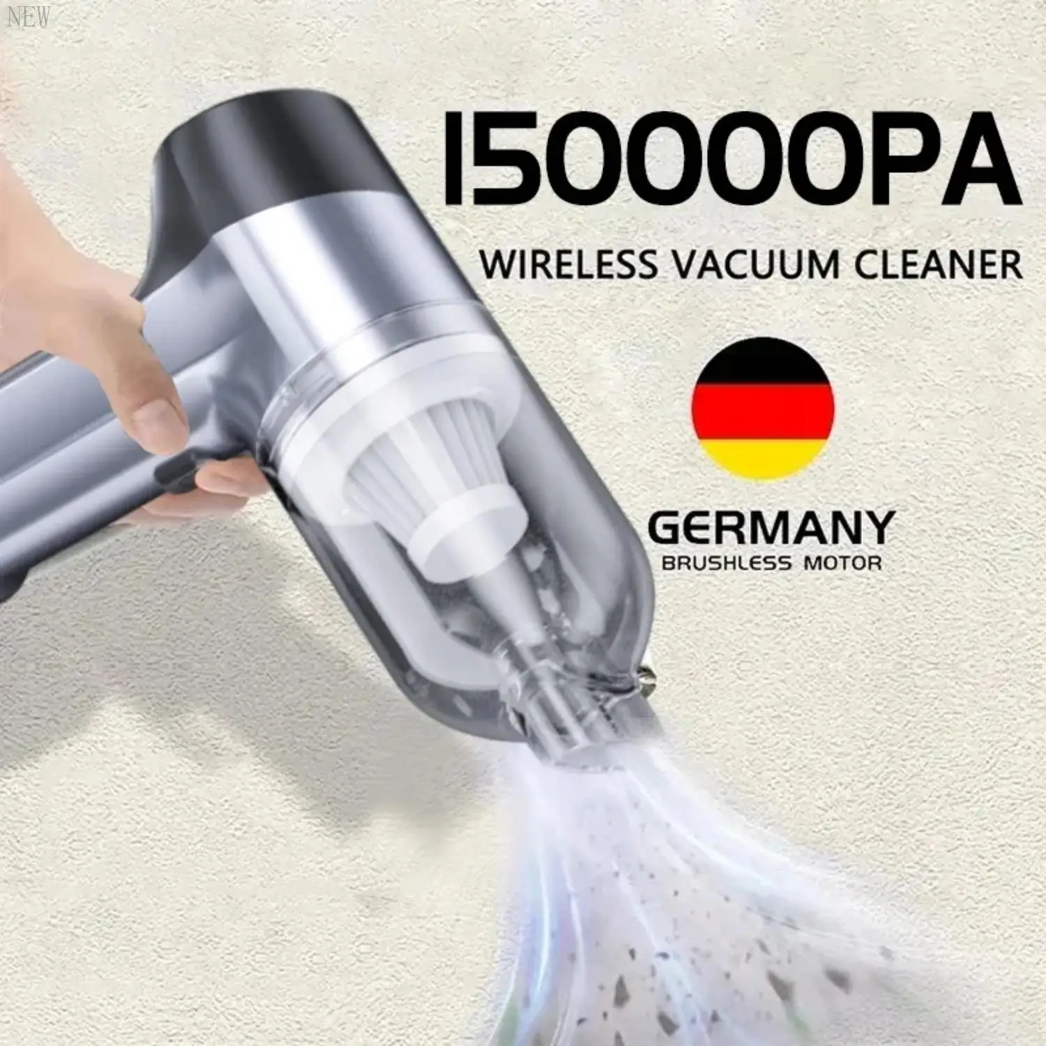 

NEW Compact and portable mini wireless car vacuum cleaner with powerful 150000PA suction - ideal for home, car, keyboard, and mo