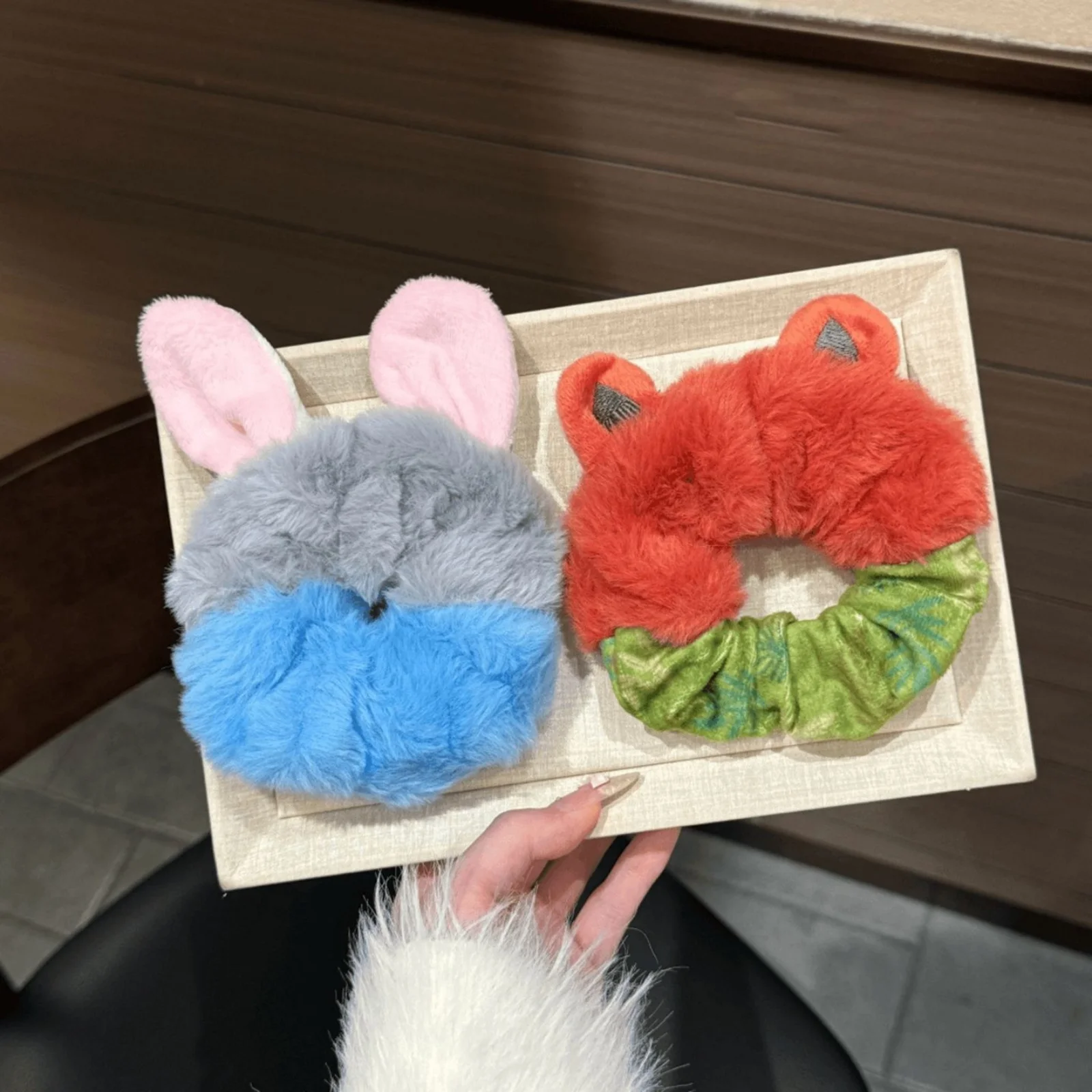 1/2PC Crazy Animal City Theme Plush Scrunchie Set, Fox Rabbit Hair Ties, Cute Cartoon Hair Accessories, Stylish Party Hair Decor image 5