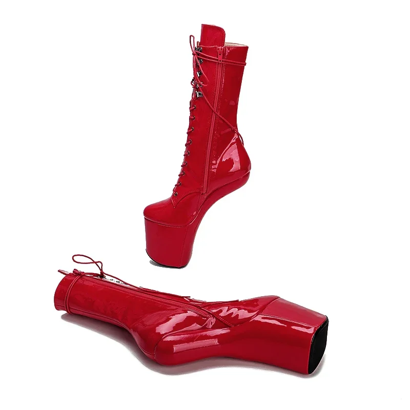 Leecabe Patent PU Upper  Trendy fashion Platform Ankle Boots Sexy Exotic heelless pole dance shoes