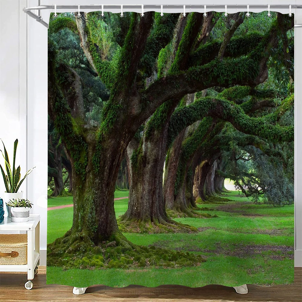 3D Printing Forest big Tree Bathroom Shower Curtain Natural Landscape Home Decoration Waterproof Bath Curtain with Hook Curtain