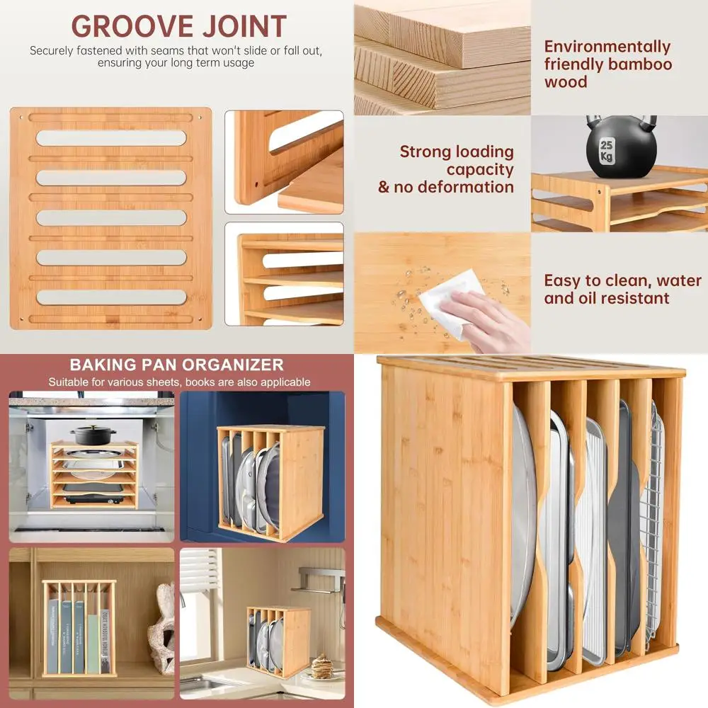 

6-Tier Bamboo Cabinet Organizer for Bakeware and Cutting Boards