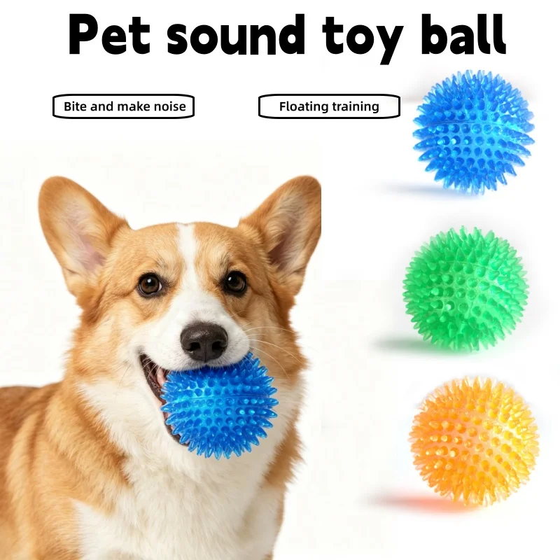 TPR Squeaky Pet Dog Chew Thorn Ball Toy Polka Tooth Cleaning Teeth Chewing Training Toy for Small Puppy Cats Accessories