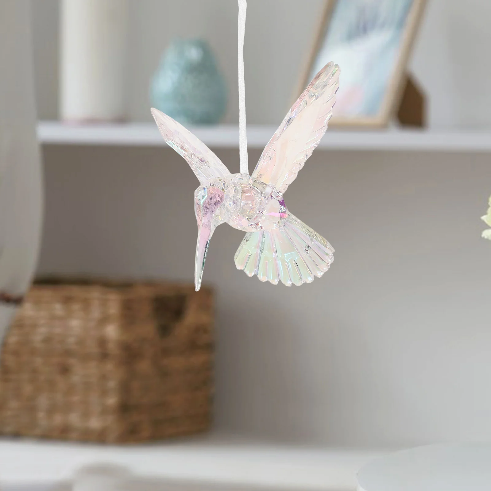 

Transparent Acrylic Hummingbird Hanging Ornament Iridescent Shiny Bird Pendant for Christmas Tree Decor Xmas Ceiling Decoration