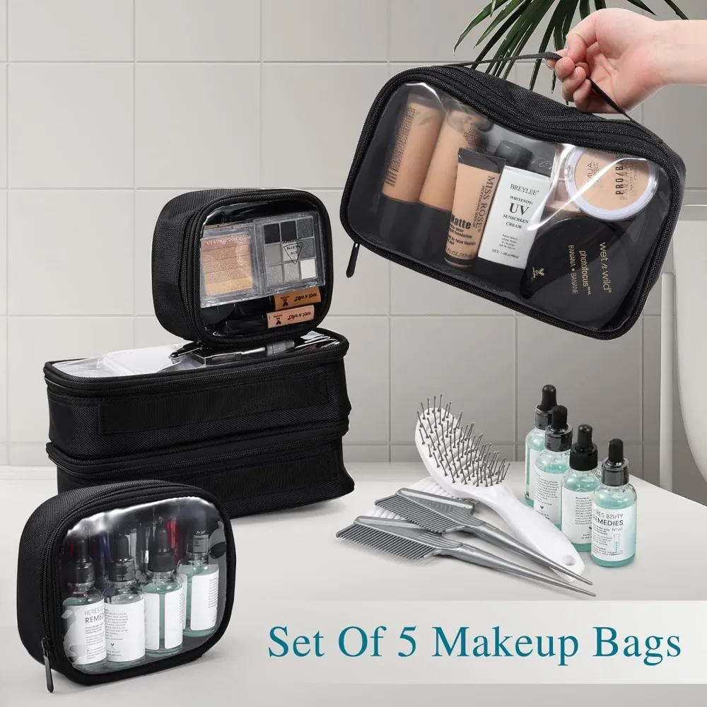 Professional Rolling Makeup Case with 5 Toiletry Bags, Travel Cosmetic Organizer for Artists and Stylists