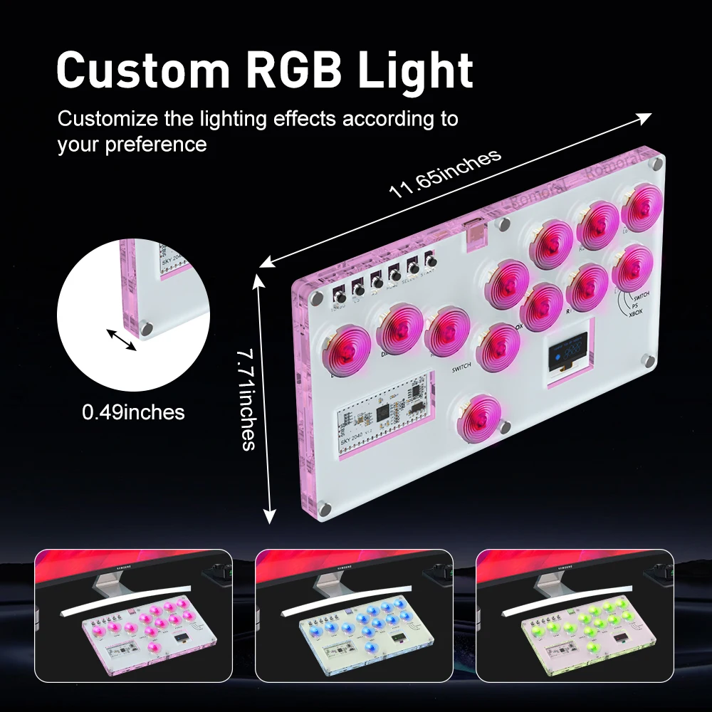 Imagem -05 - Romoer-hitbox Custom Rgb Arcade Controller Street Fight Game Keyboard Suporta Hot Swap Socd para pc Ps3 Ps4 Switch 12 Chaves