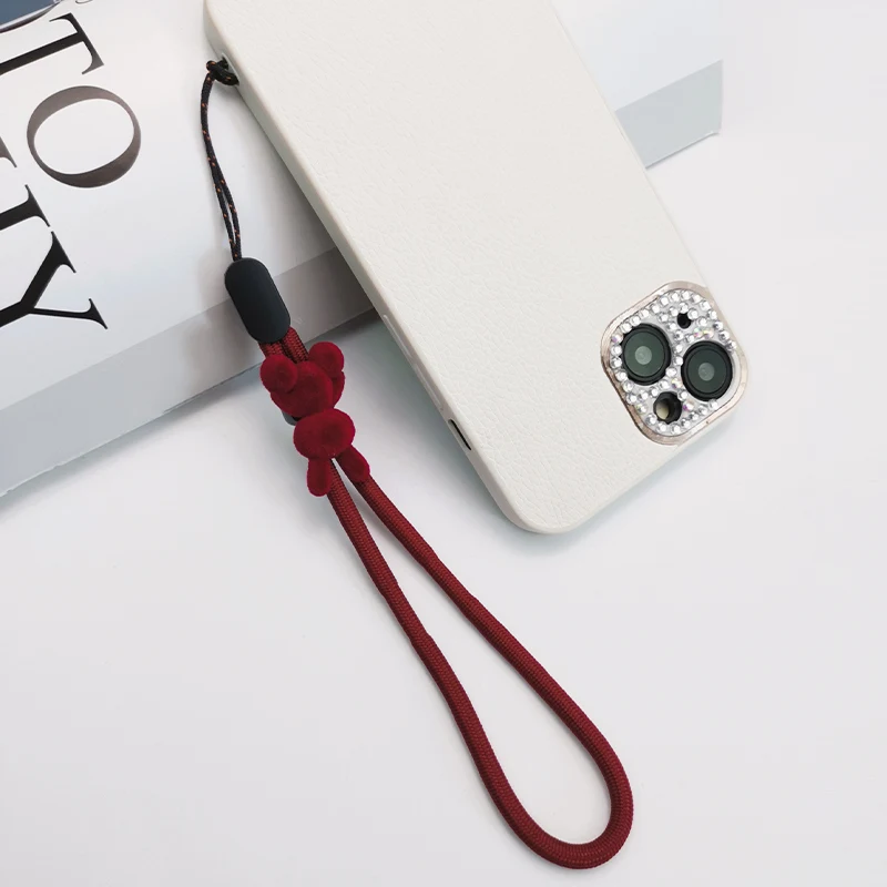 Mobile Phone Lanyard Wrist Short Fluffy Rabbit Woven Belt Pendant Ring Short Simple Pendant Universal Chain Finger Clasp Sling