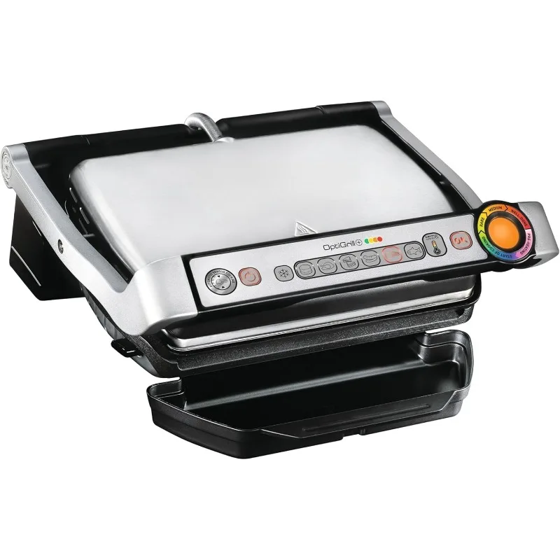 Elektryczny grill ze stali nierdzewnej OptiGrill na 4 osoby, 6 automatycznych trybów gotowania, inteligentne grillowanie od miękkiego do dojrzałego, 1800