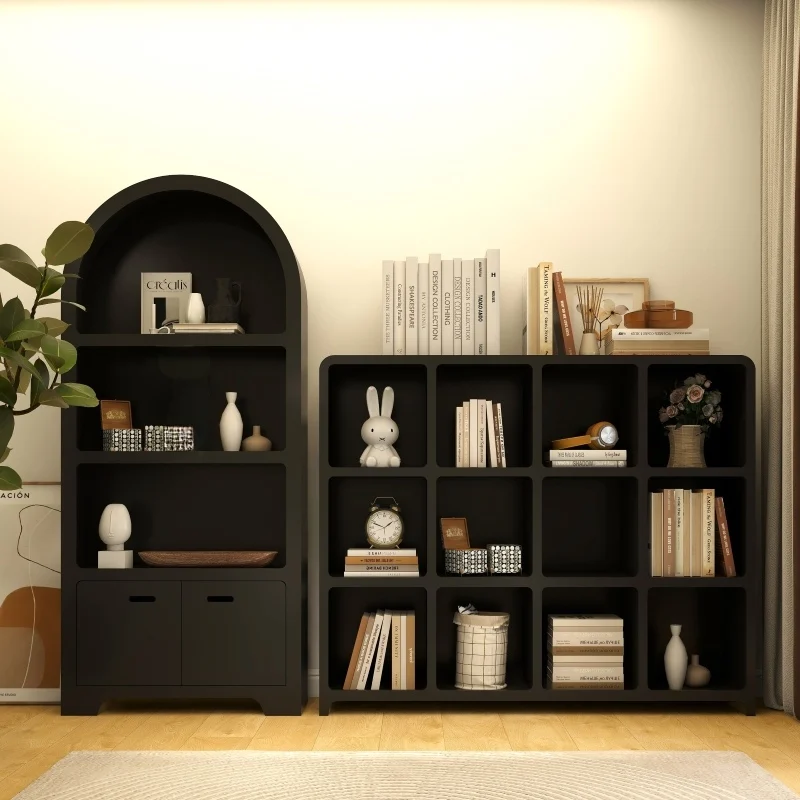Living Room Locker Black Bookcase Living Room Side Cabinet Display  Arched Lattice Sofa Side  Cave